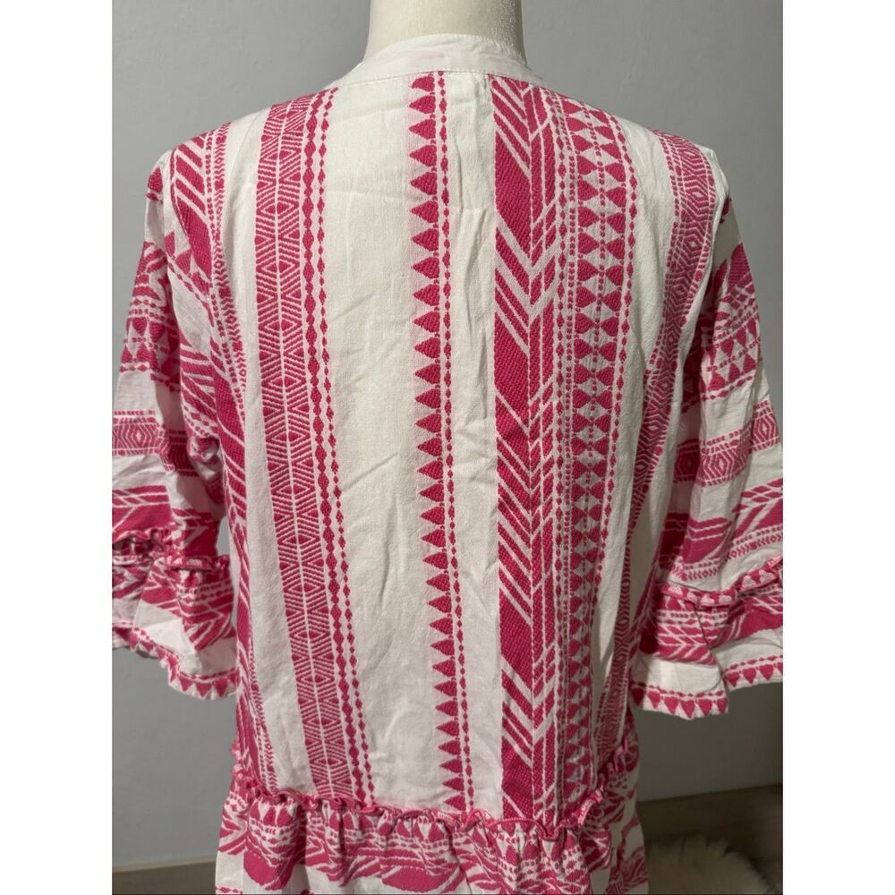 THML Cotton pink white embroidered geometric tunic dress M - Picture 5 of 10